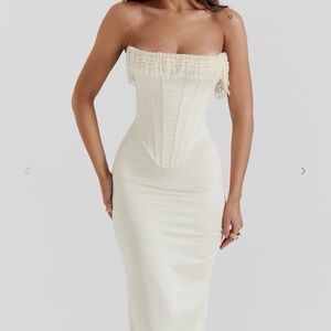 House of CB Nalita Cream Strapless Beaded Dress